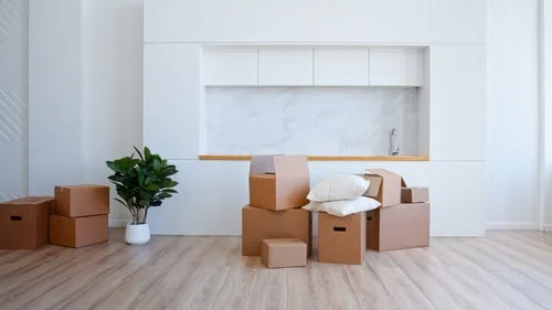 Empty modern New Jersey home with stacked moving boxes ready for professional move-in move-out cleaning